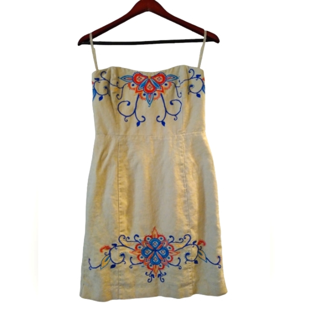 Banana Republic Strapless Dress with Blue and Orange Embroidery